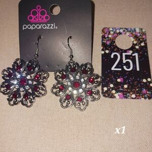 Paparazzi Silver and Red Floral Earrings